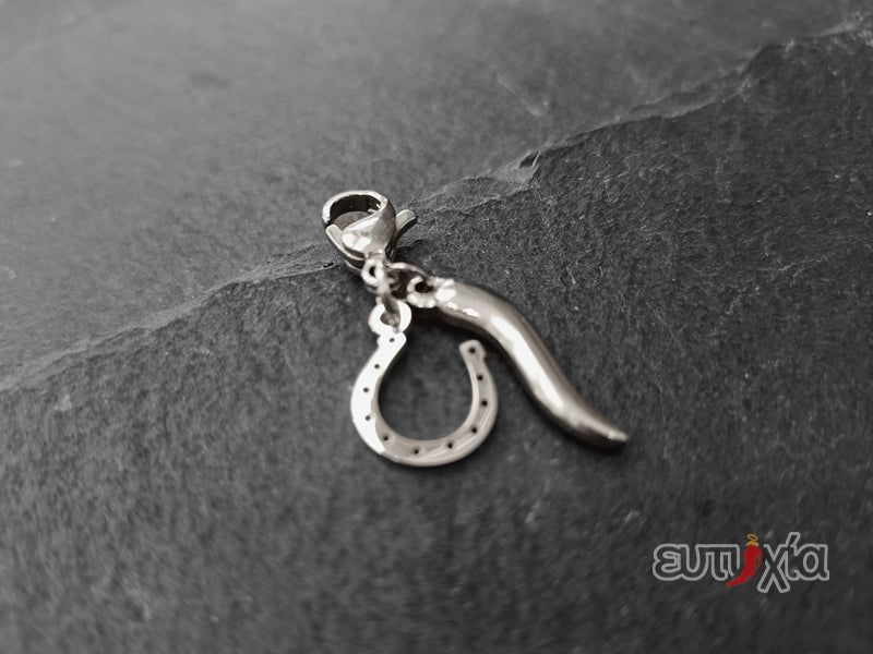 Ciondolo Abby ferro di cavallo e cornetto in acciaio