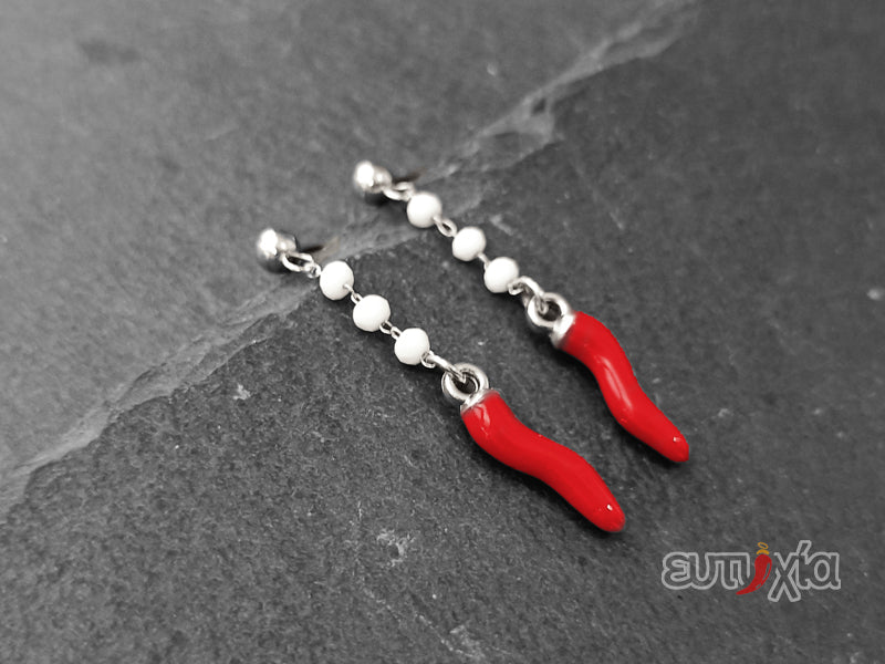 Orecchino Blair cristalli bianchi con cornetto smaltato in acciaio