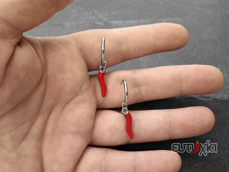 Eutuxia orecchini a cerchio lisci con cornetti smaltati rossi in acciaio 316L