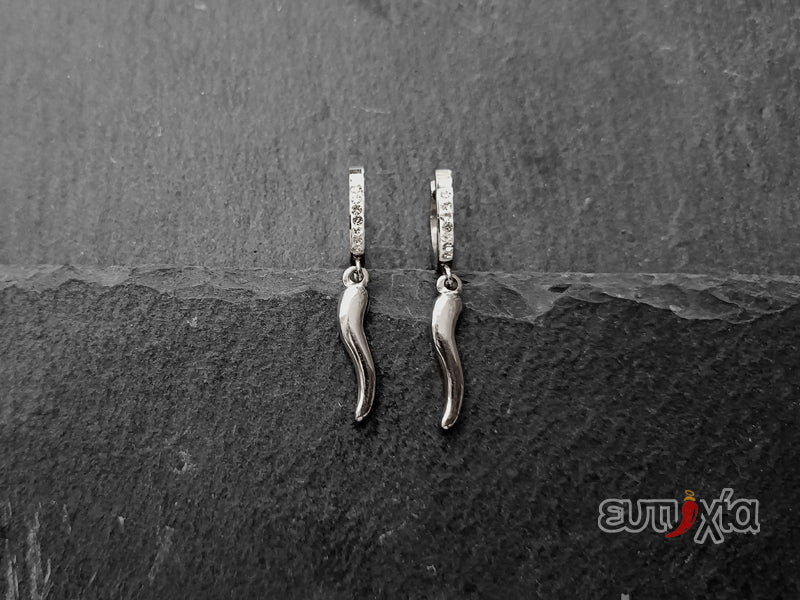 Orecchino pendente cornetto realizzato in acciaio 316L