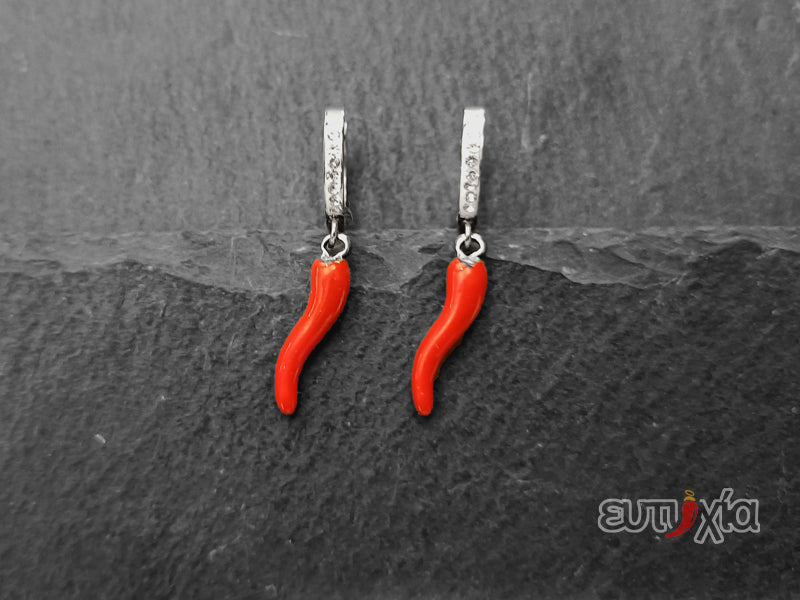 Orecchino Blair con cornetto rosso in acciaio