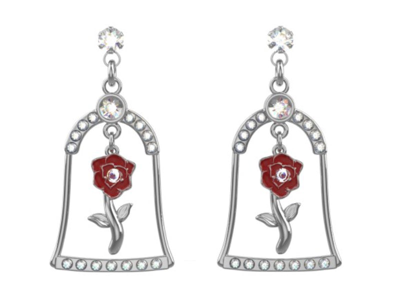 orecchini con la rosa incantata della Bella e la Bestia, indossali e vivi tutta l'emozione di questa favola senza tempo!