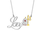 "Lui le insegnò a combattere, lei gli insegnò ad amare ❤️"  Collana "Love" della Bella e la Bestia con la rosa incantata e il simpatico candelabro "Lumière"