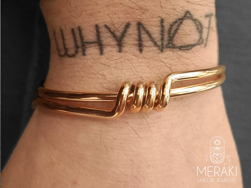 Bracciale nodo intrecciato rigido in acciaio rosato