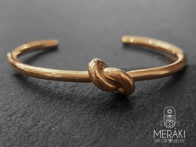 Bracciale Bangle con nodo dell'amicizia in acciaio rosato