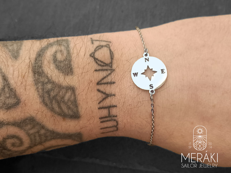 Bracciale Big Compass Silver rosa dei venti in acciaio