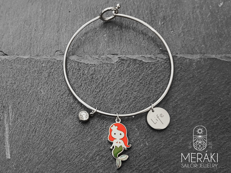 Bracciale Mermaid bangle rigido con sirenetta