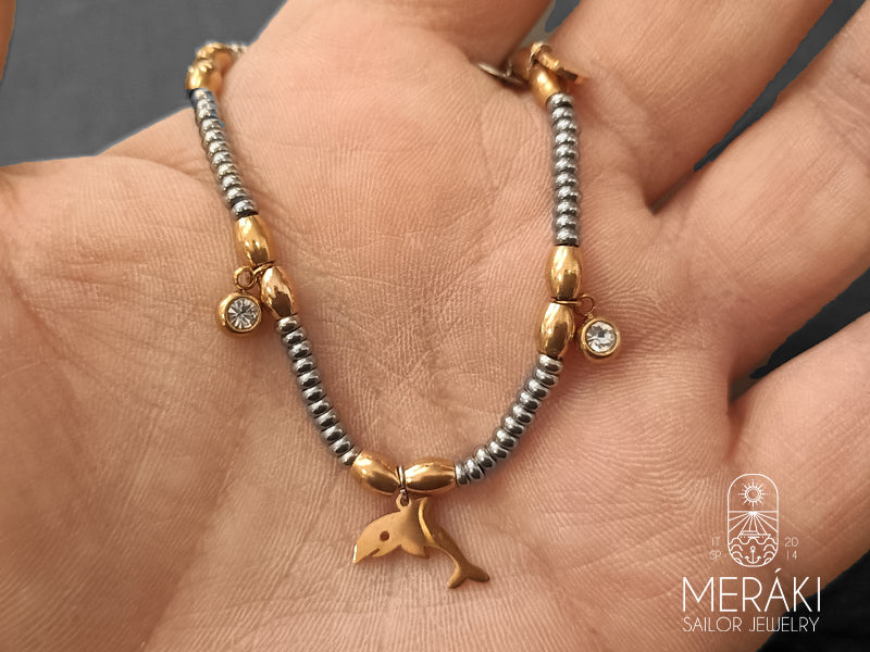 Bracciale Dolphin con delfino in acciaio bicolore