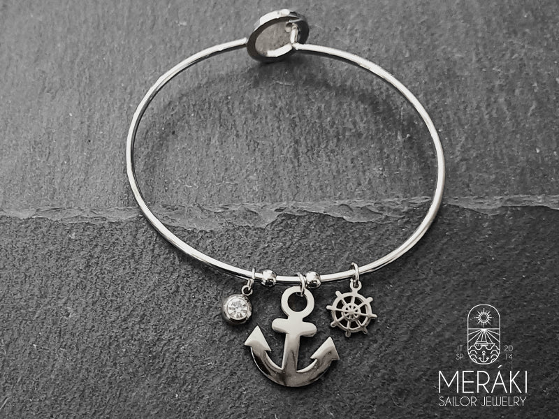 Meraki sailor jewelry stainless steel anchor and rudder bangle bracelet