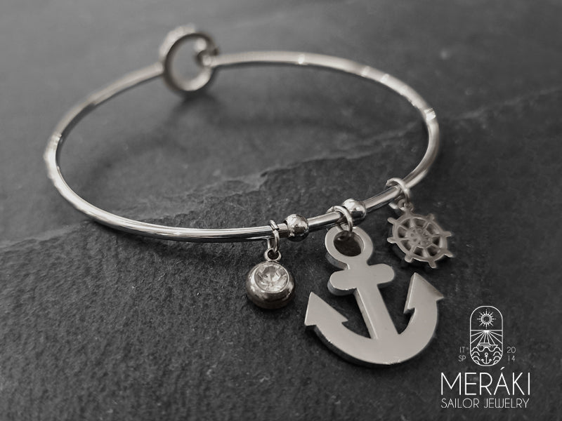 Bracciale Jack Crow bangle rigido con ancora e timone