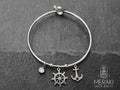 Bracciale bangle ciondoli dal design marinaro, ancora con timone e punto luce in acciaio inossidabile 316L
