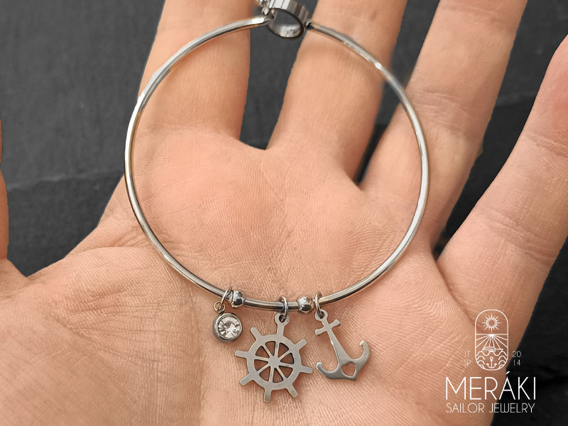 Bracciale Edward bangle rigido con ancora e timone