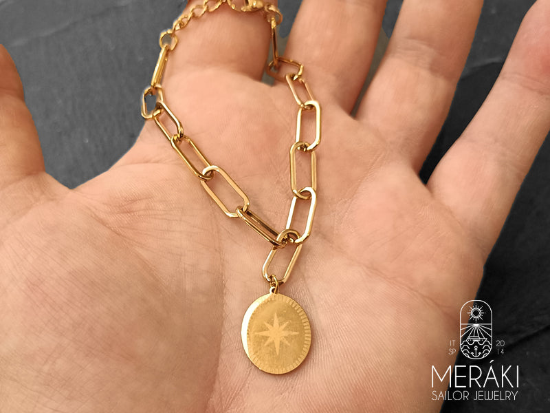 Bracciale Compass Rose rosa dei venti in acciaio