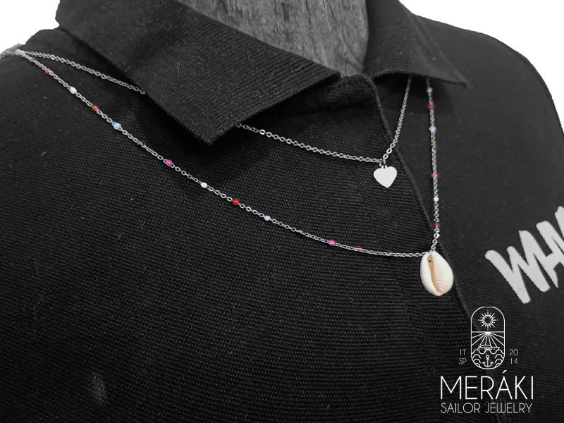 Collana Nautilus a strati conchiglia Cowrie & cuore