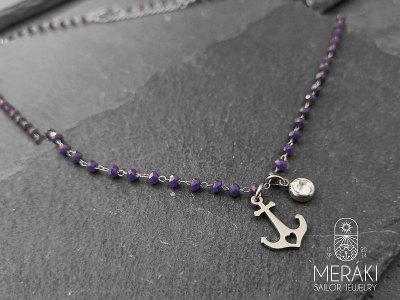Collana Anchor Heart con ancora e punto luce in acciaio