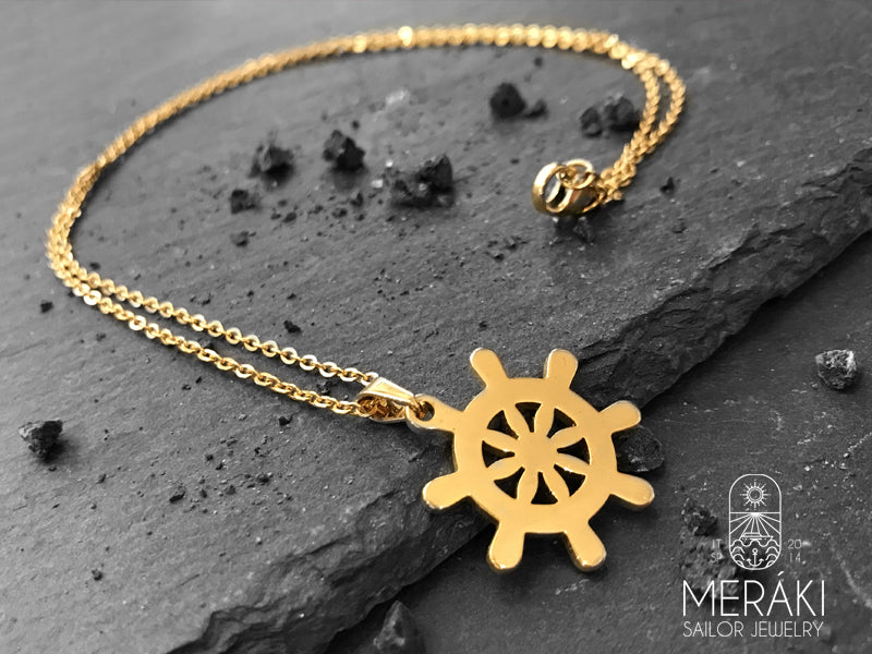Collana Rudder Gold in acciaio con timone