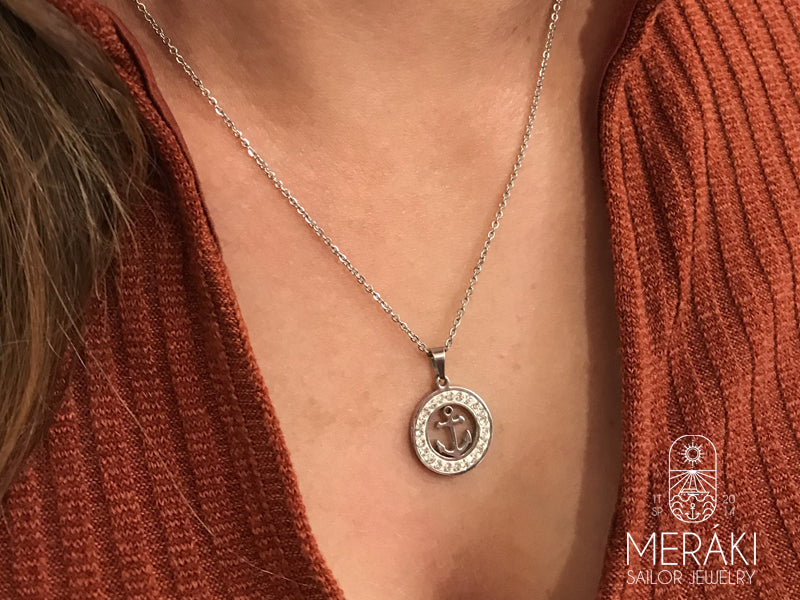 Stainless steel Meraki necklace with Zircon Anchor