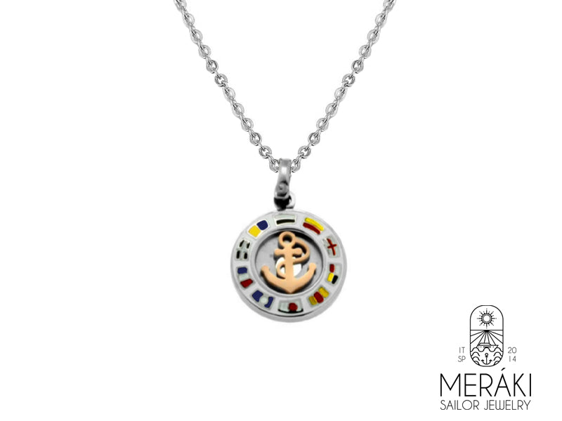 Collana Alethea in acciaio con ancora e bandiere