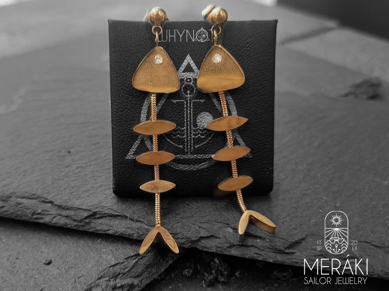 Meraki sailor jewelry stainless steel gold rose Fishbone earrings 