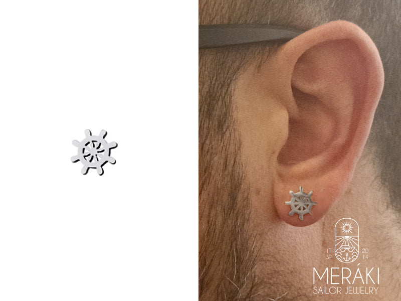 Meraki sailor jewelry stainless steel silver rudder earring