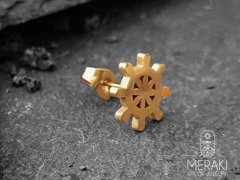 Mono orecchino Gold Rudder timone in acciaio