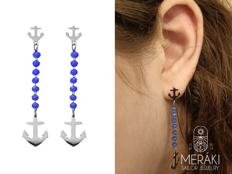 Orecchini Davey blu rosario con ancore