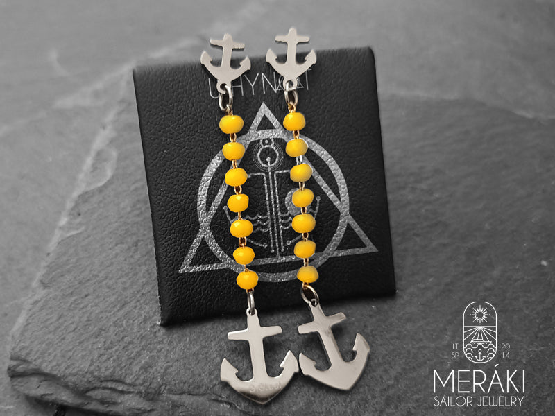 Meraki sailor jewelry stainless steel Yewllow anchor earrings