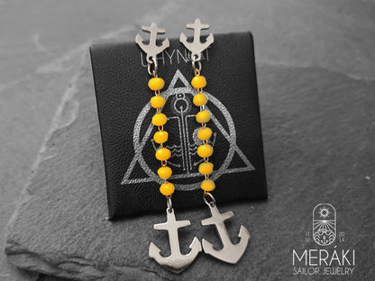 Meraki sailor jewelry stainless steel Yewllow anchor earrings