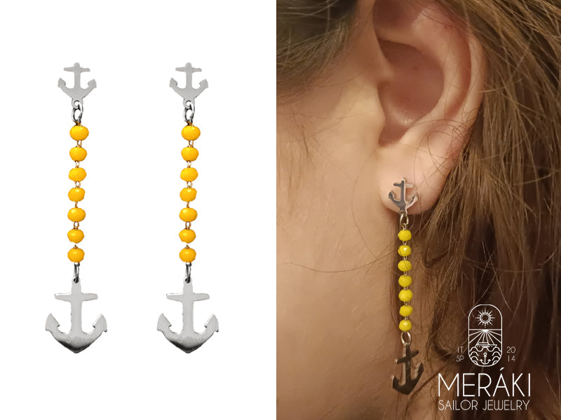 Orecchini Davey Yellow con ancore in acciaio