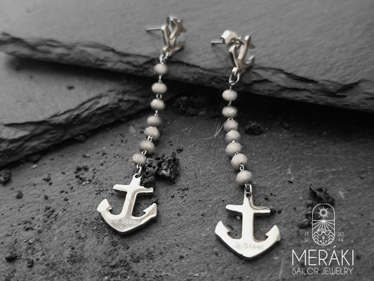 Meraki sailor jewelry stainless steel white anchor earrings
