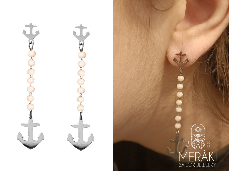 Orecchini Davey White con ancore in acciaio