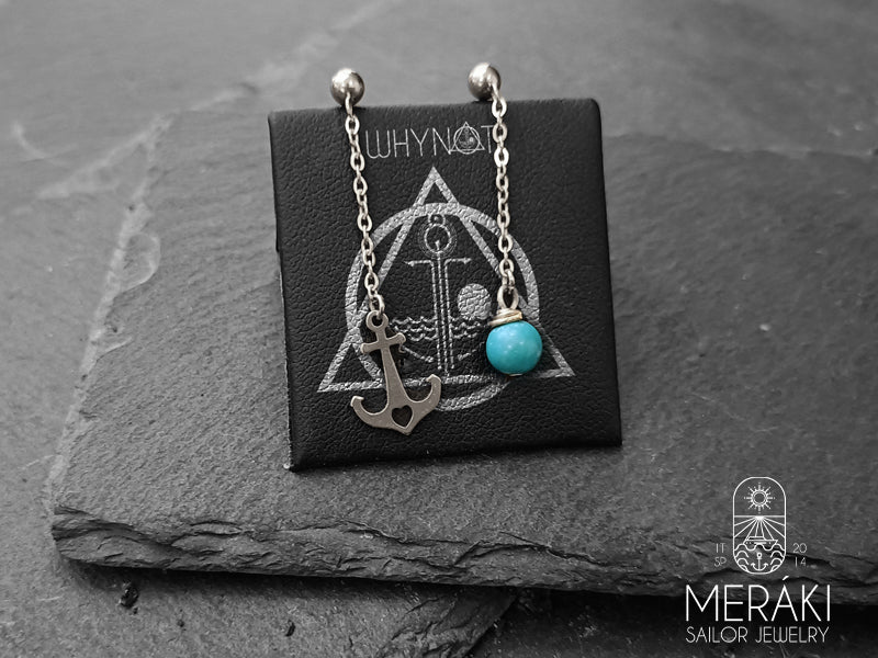 Meraki sailor jewelry stainless steel anchor and turquoise perl earring