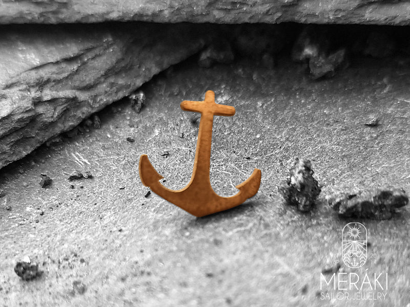 Mono orecchino Mantus ancora rosata in acciaio Meraki sailor Jewelry