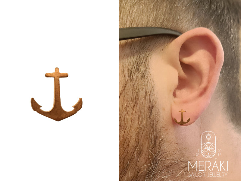 Orecchino in acciaio rosato a lobo da uomo a forma di ancora rosata