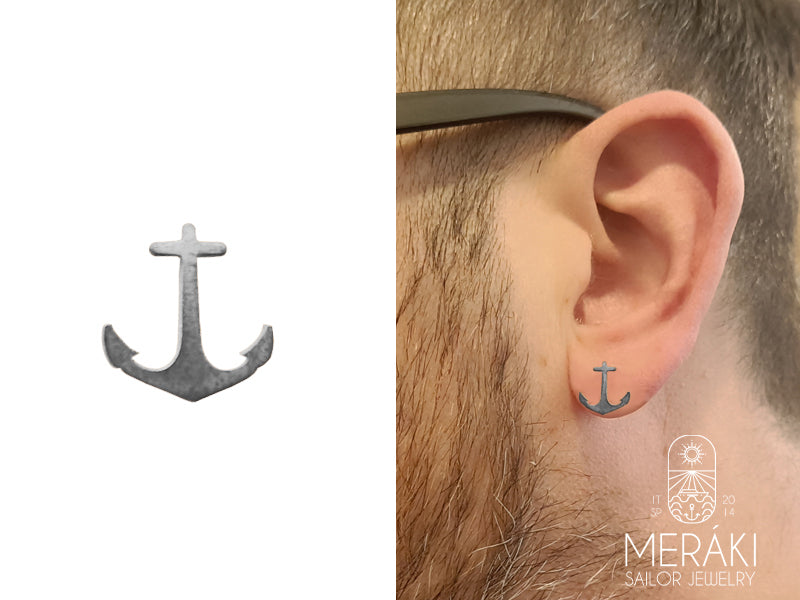 Mono orecchino marinaro con ancora argentata in acciaio chirurgico  