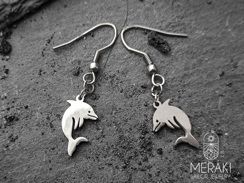 Orecchini con monachella Dolphins delfini in acciaio