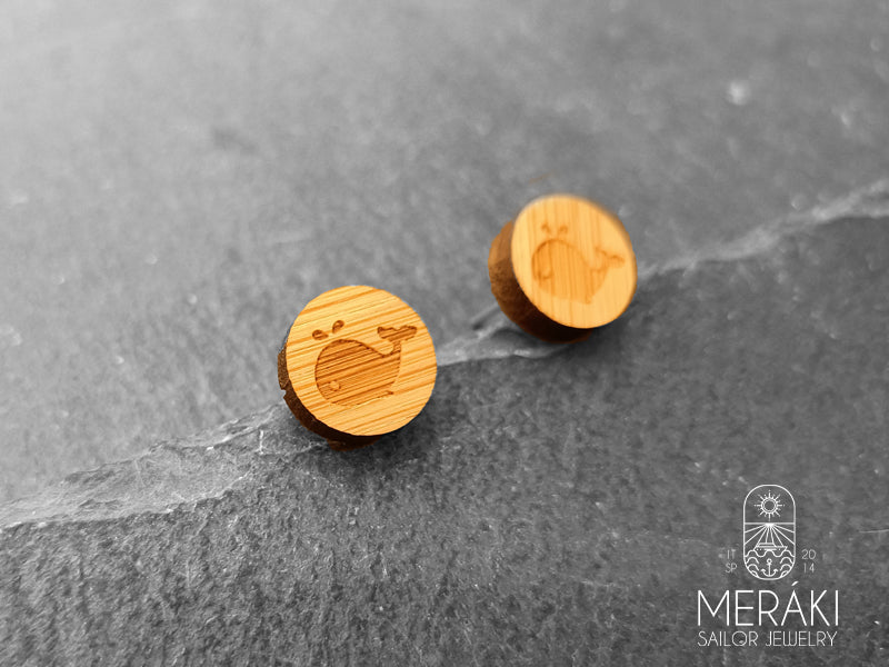 Orecchini Whale balenottera in legno