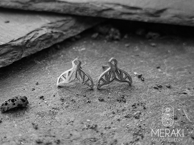 Meraki sailor jewelry stainless steel whale tail earrings