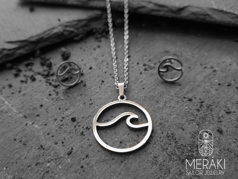 Parure in acciaio chirurgico collana e orecchini con onda