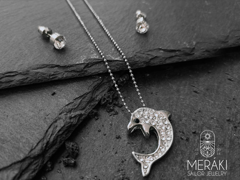 Meraki sailor jewelry stainless steel Dolphin parure earrings with necklace
