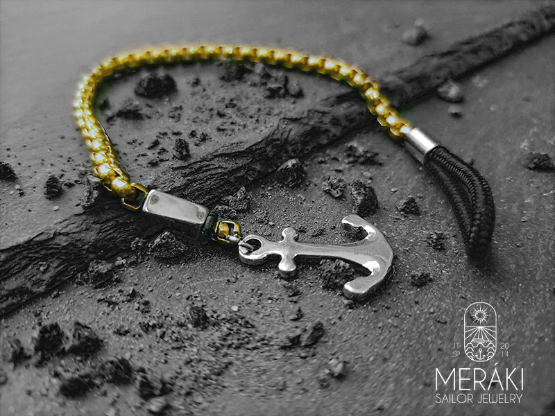 Bracciale in acciaio Edward snake con ancora dorata