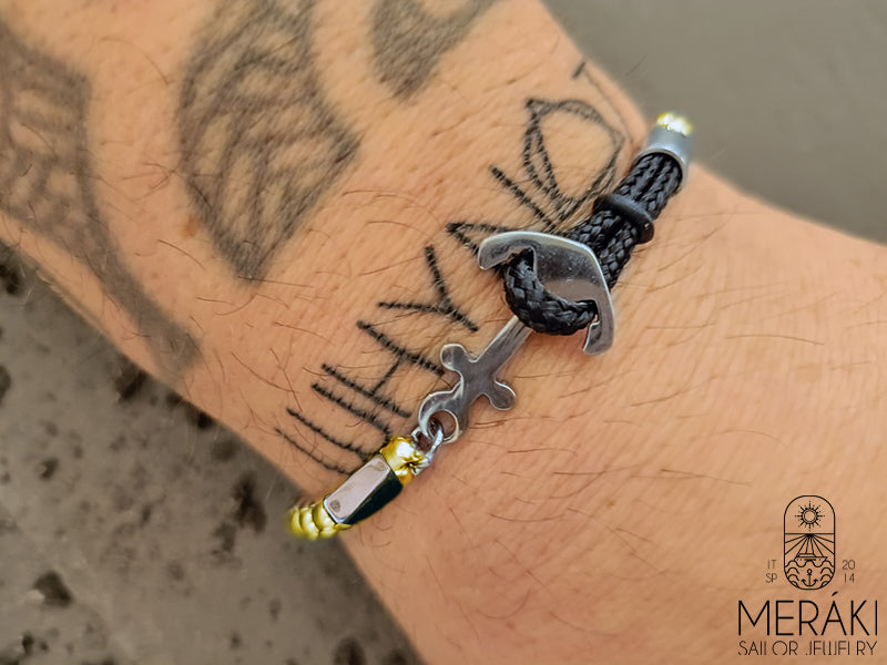 Bracciale in acciaio Edward snake con ancoraBracciale Snake in acciaio con chiusura ad Ancora e asola in cordino