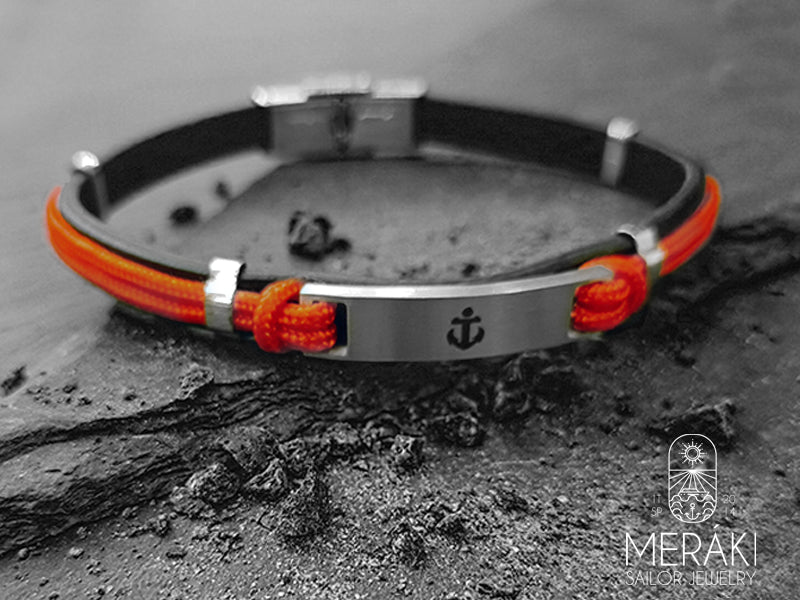 Bracciale Tailor in Pelle e Cordino Nautico con ancora in acciaio