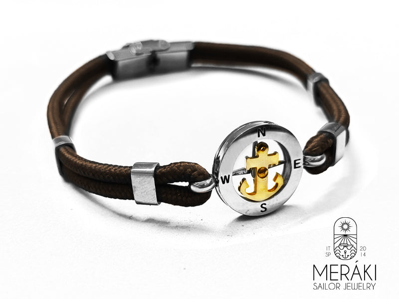 Meraki Noah stainlees steel and nautical cord wirh ancor and compass bracelet