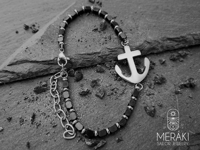 Bracciale Nathan ancora in acciaio ed ematite nera