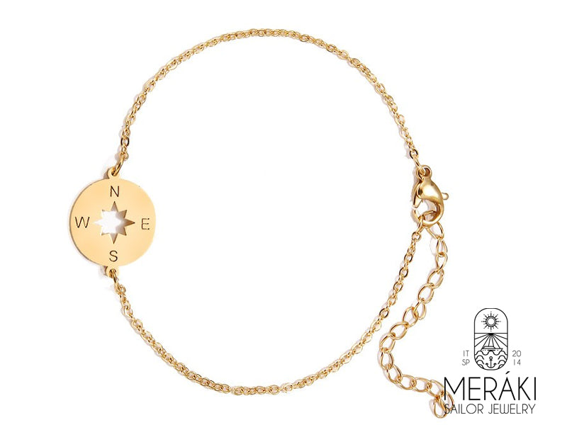 Bracciale Compass Gold in acciaio con rosa dei venti centrale
