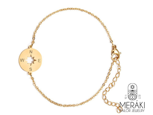 Bracciale Compass Gold in acciaio con rosa dei venti centrale