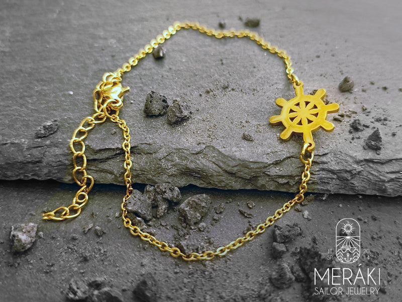 Bracciale Rudder Gold in acciaio con timone