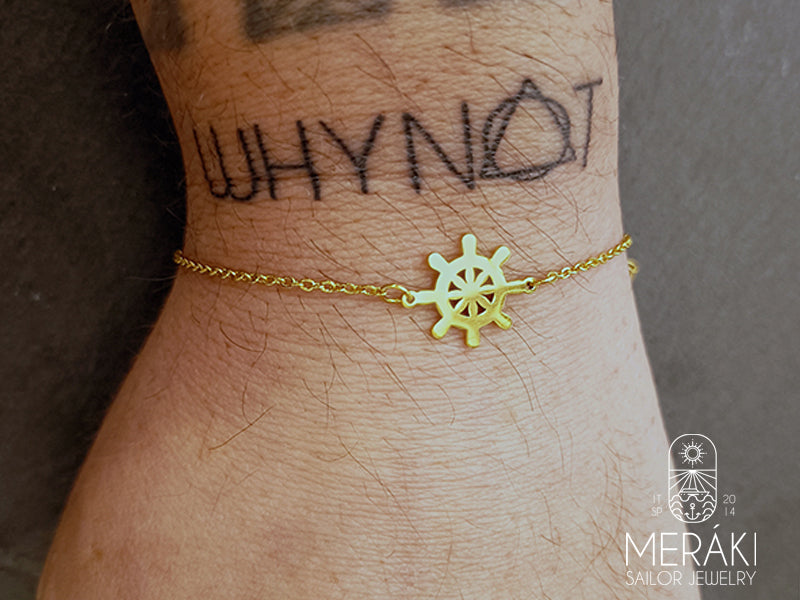 Bracciale Rudder Gold in acciaio con timone