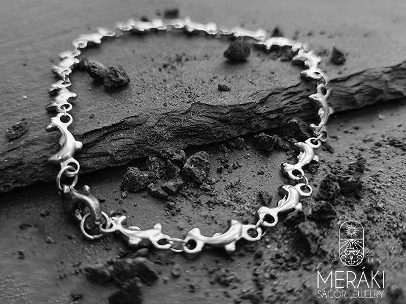 Bracciale Dolphins in acciaio con delfini